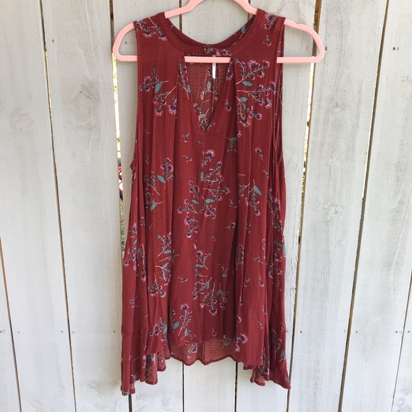 Free People Tops - Free People Maroon Floral Print Tunic Top